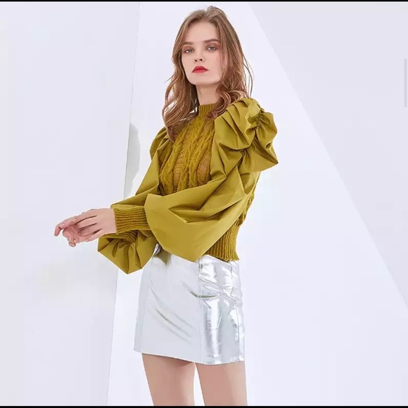 New Bishop Puff Sleeves Distress Crew neck Black color Pull on Sweater - Picture 12 of 12